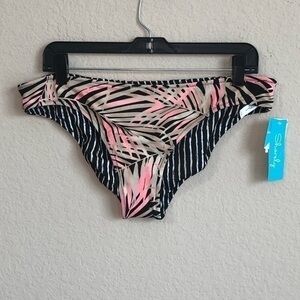 Shorely Bikini Bottom Reversible Tropical Print Stripes Swimwear Swimsuit NWT
